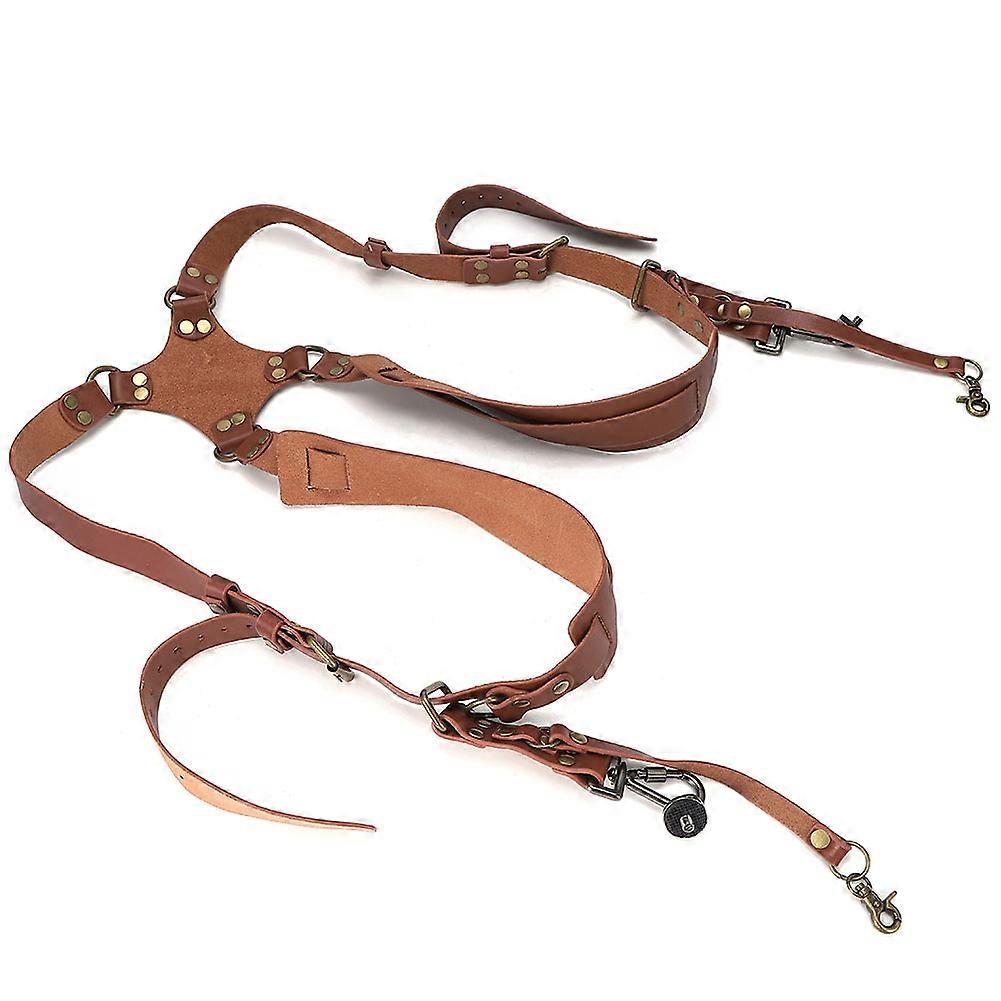 Camera Strap Leather Double Shoulder Harness Strap Photography Accessories compatible with DSLR CamerasBrown