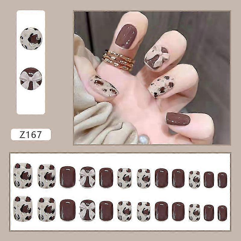 Brown Leopard Nail Patch French Style Glue Type Removable Short Paragraph Save