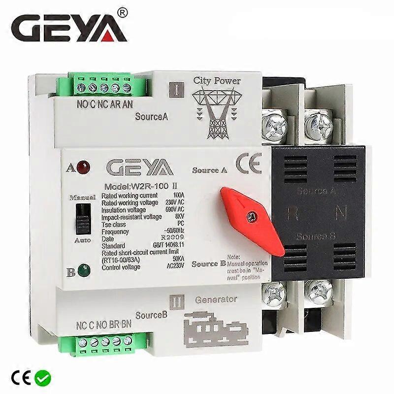 GEYA W2R Mini ATS 2P Automatisk overførselsafbryder Elektriske vælgerafbrydere Dobbelt strømafbryder ATS 63A 100A ATS DP