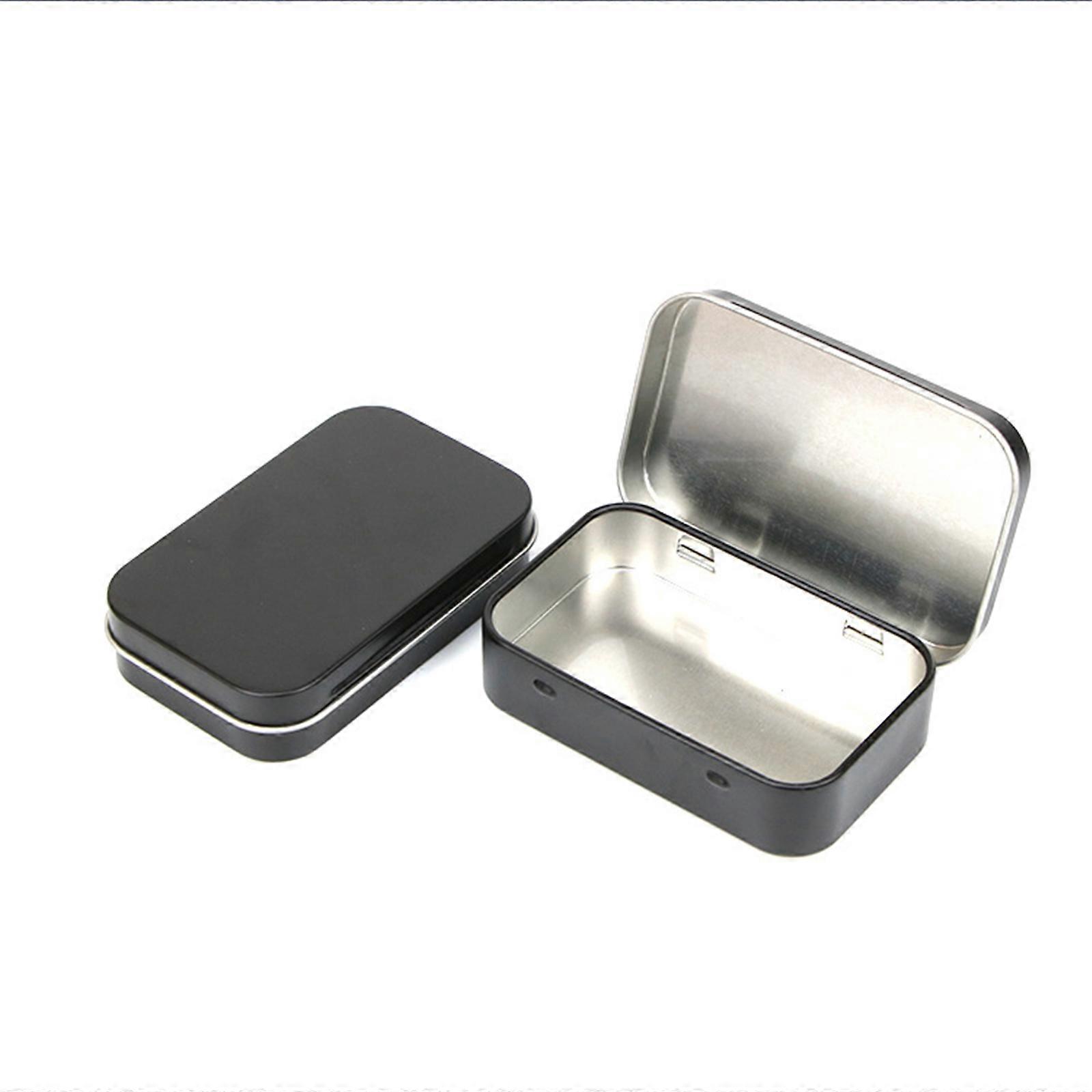 2Pcs Metal Hinged Tin Box Container Mini Portable Small Storage Container Kit with Lid for Home Storage Silver