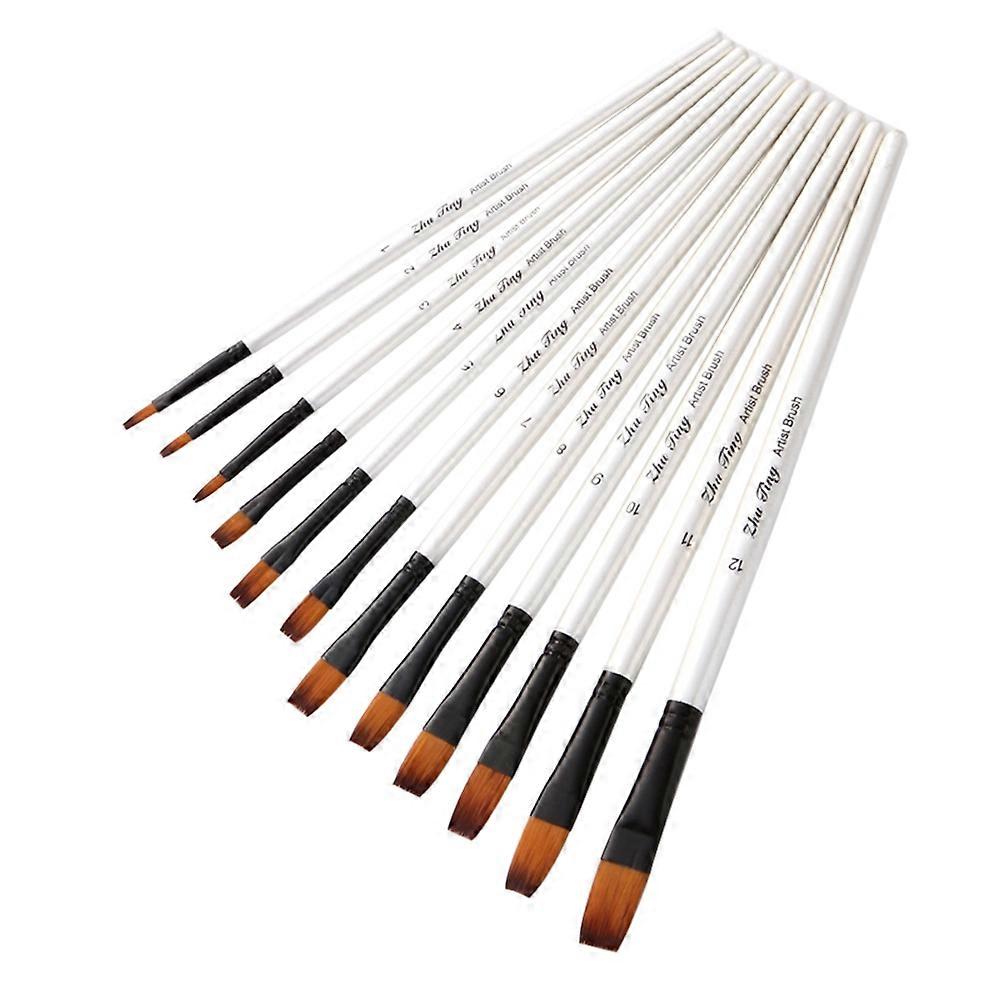 12Pcs Pointed Flat Top Paint Drawing Brush Acrylic Watercolor Oil Painting Pen mengxi
