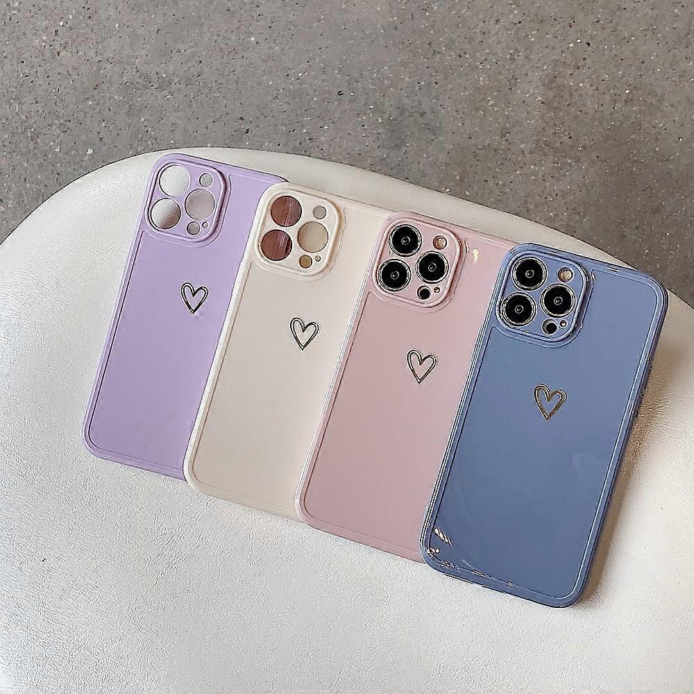 Glossy Cartoon Love Heart Phone Case For iPhone 13 12 11 Pro Max XS Max X XR 7 8 Plus SE 2020 Soft Shockproof Bumper Back Cover
