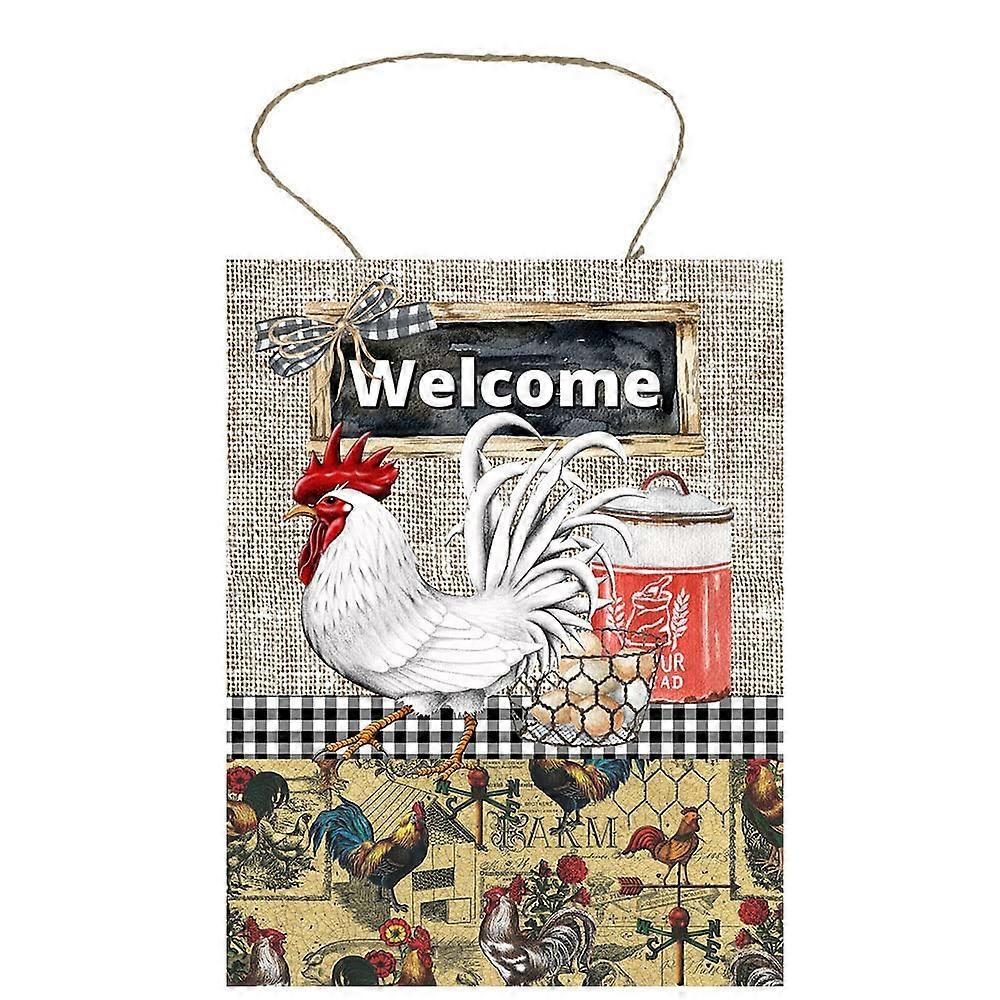 نرحب الديك الأبيض المطبوعة اليدوية الخشب علامة