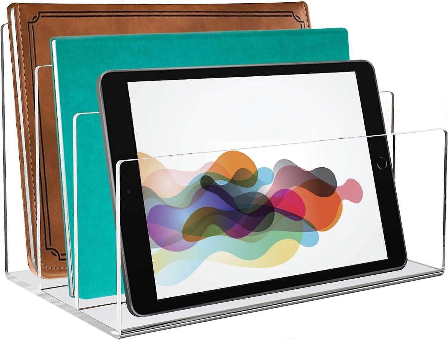 ybox Acrylic File Holder, Clear File Sorter Desk File Organizer 3 Sections Office Desktop Rack 9" x 6.5" x 6.5"