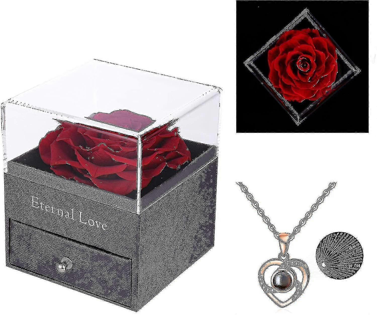 Collar preservado de rosa real con amor en 100 idiomas