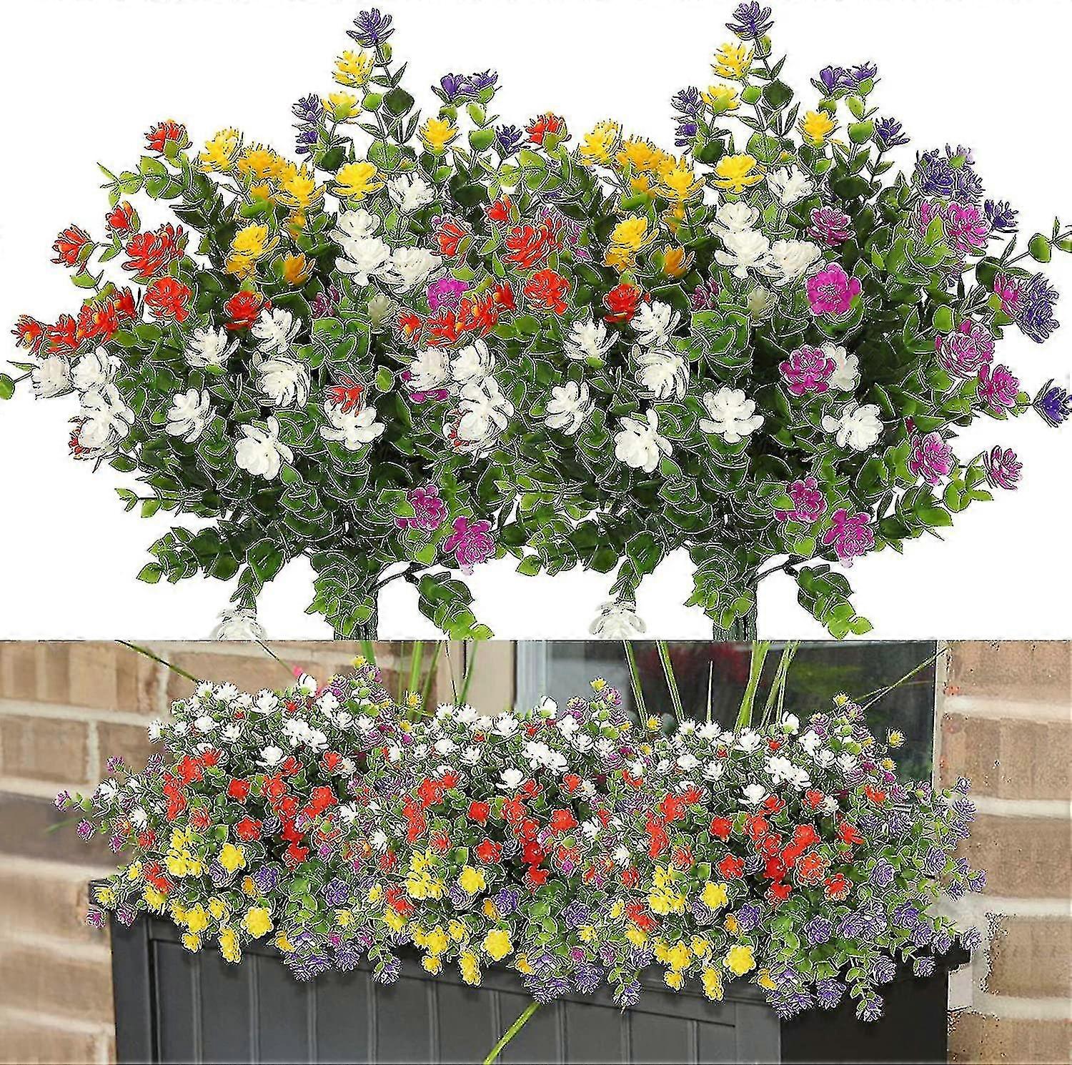 6 fasci di fiori artificiali fiori finti all'aperto per la decorazione domestica, piante arbusti di plastica sintetica resistenti ai raggi UV per portico da giardino pensile Windo