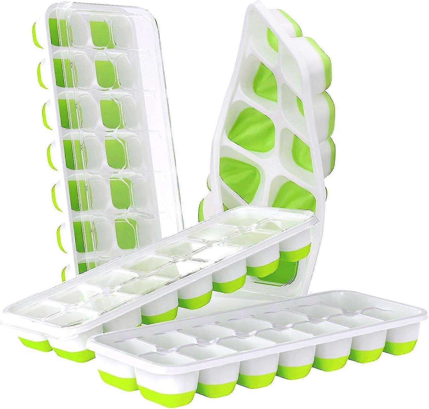 Ice Cube Trays 4 Pack, Easy-release Silicone Flexible 14-ice Cube Trays With Spill-resistant Removable Lid, Stackable Ice Trays With Covers For Cock