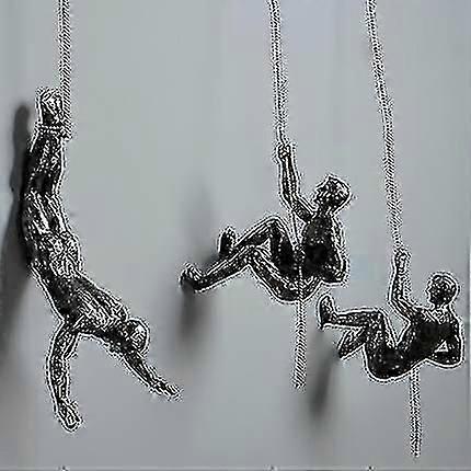 3x 청동 등반 하강 남자 트리오 교수형 장식 인물 등반 남자 벽걸이 입상 Abseiling 장식품