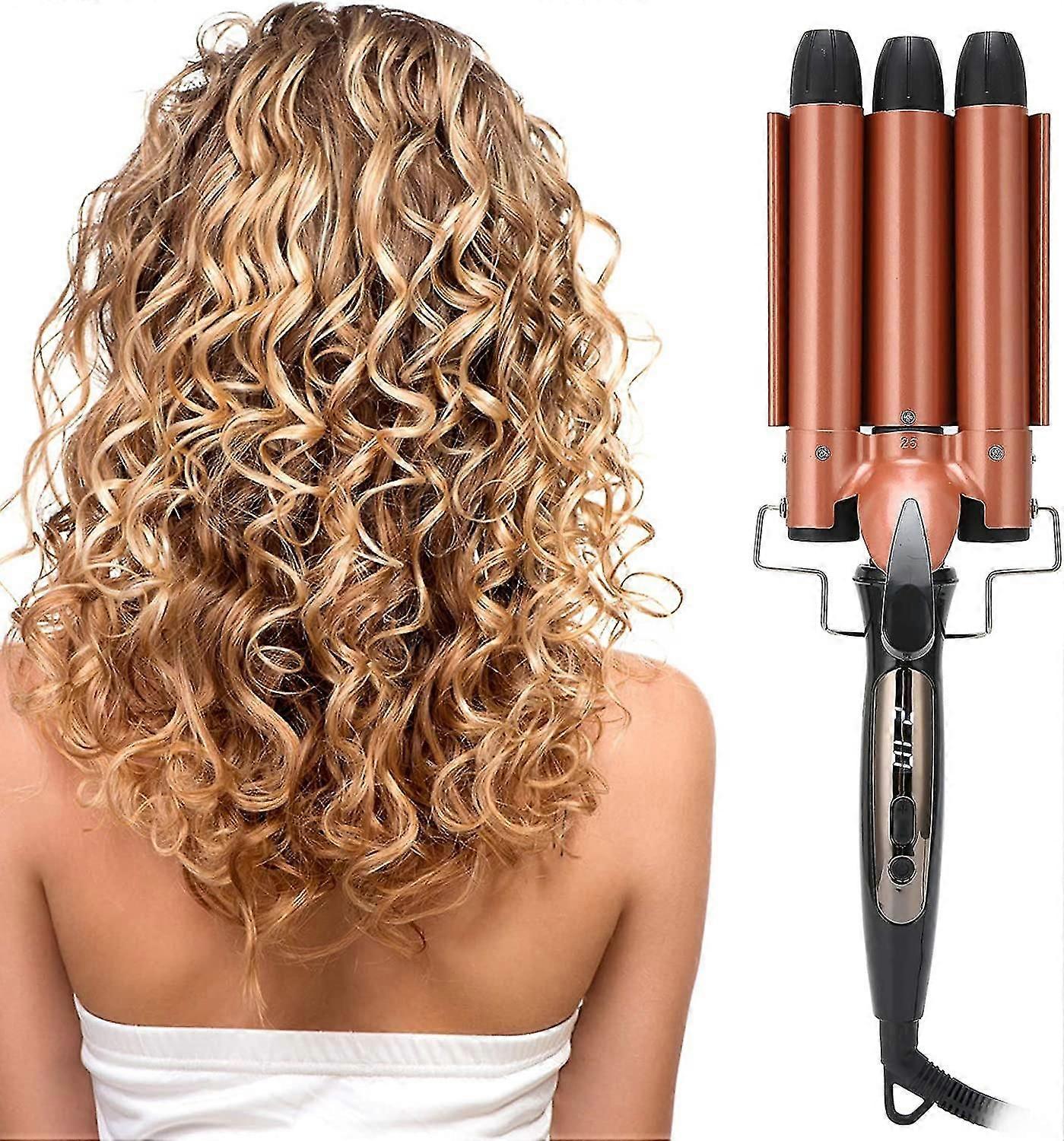 Hair Curler, 3 Barrel Professional Curler With Adjustable Temperature Control And Lcd Temperature