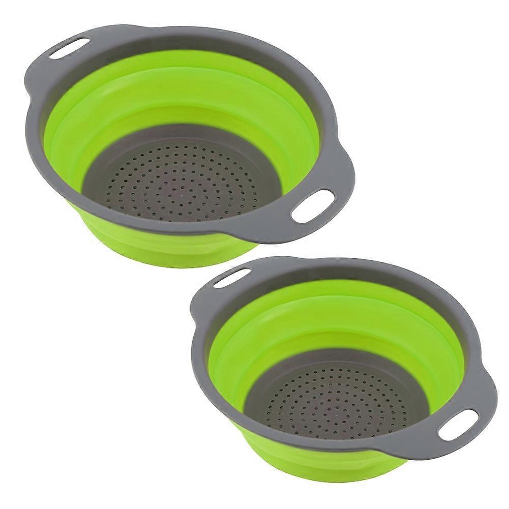 2pcs/ Set Round Silicone Durable Foldable Draining Basket Kitchen Tool(Green)