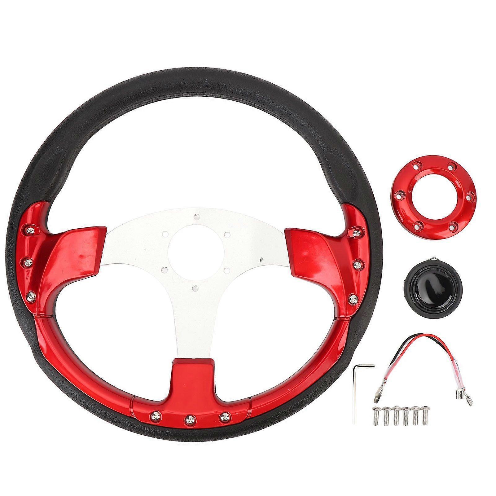 14in Universal Steering Wheel with Horn Button Racing Style PU Aluminum for Standard 6 Hole Steering Wheel Hub Adapter Red MK9658