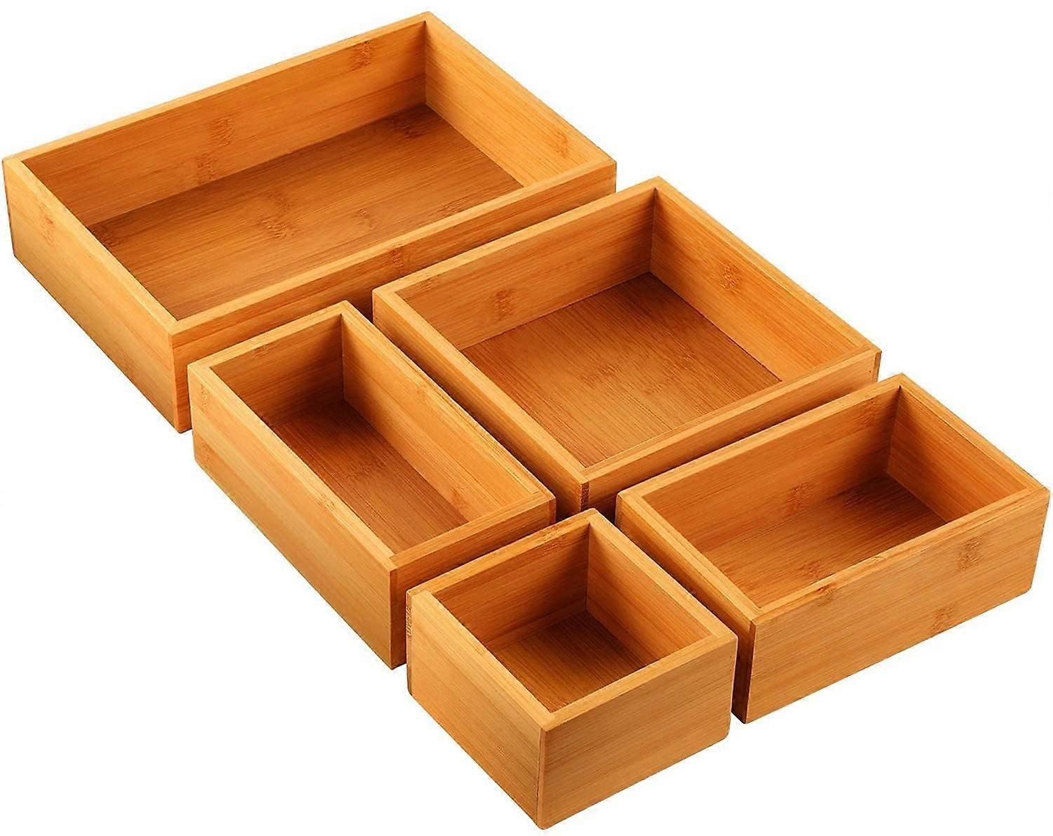 5-Piece Bamboo Drawer Organizer Set, Multi-use Storage for Office, Home, Kitchen