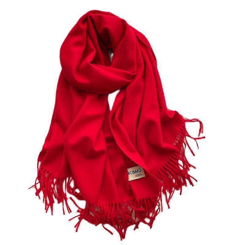 Women's Thick Soft Wool Cashmere Shawl Scarf - Warm Solid Shawl-Red