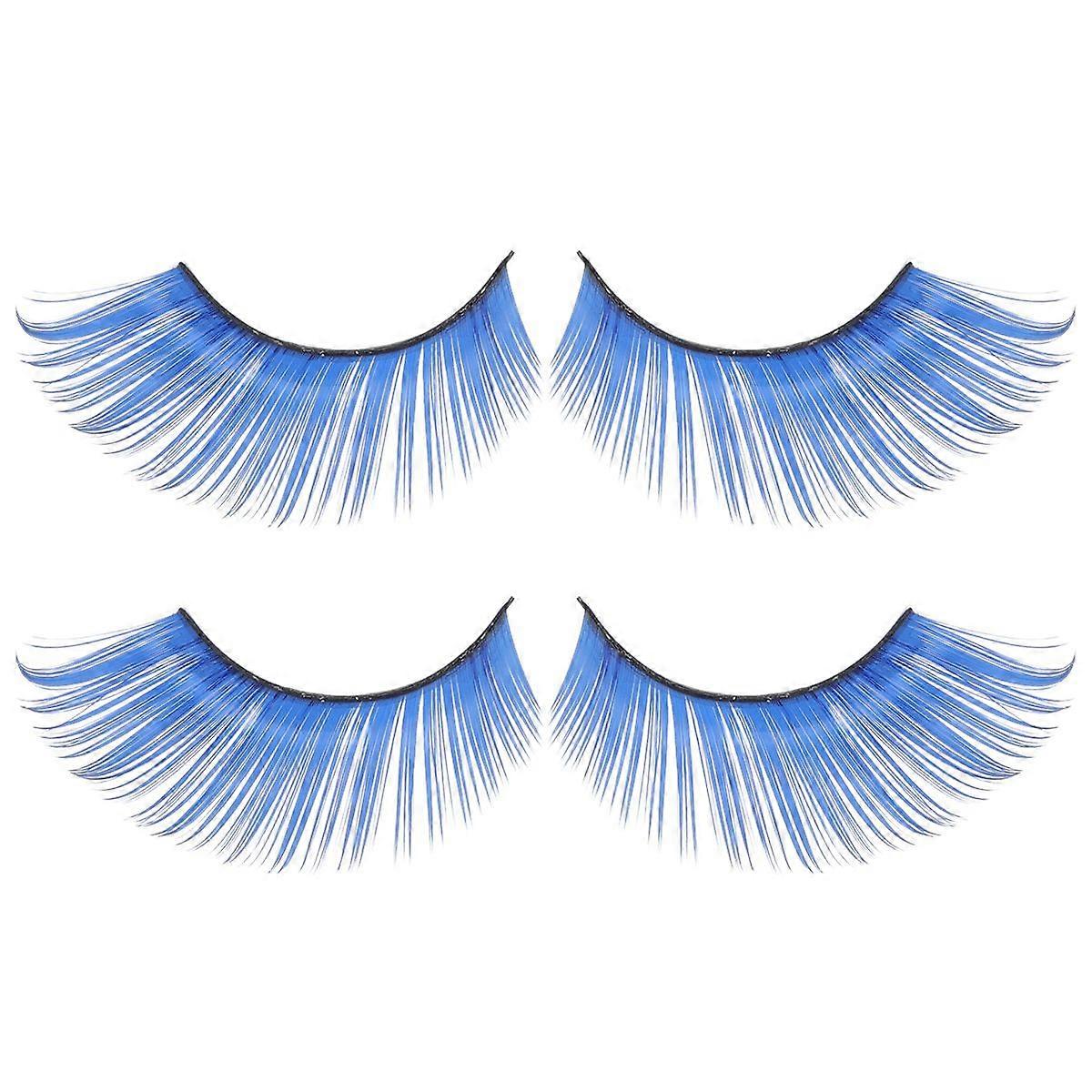 2 Pairs Halloween Blue Eyelashes False Eyelashes Exaggerated Eye Lashes