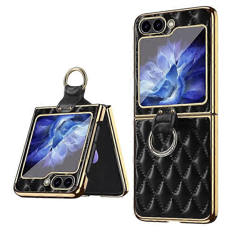 Compatible For Samsung Galaxy Z Flip6 5G Case Rhombus Grid Folding Phone Cover with Ring Kickstand