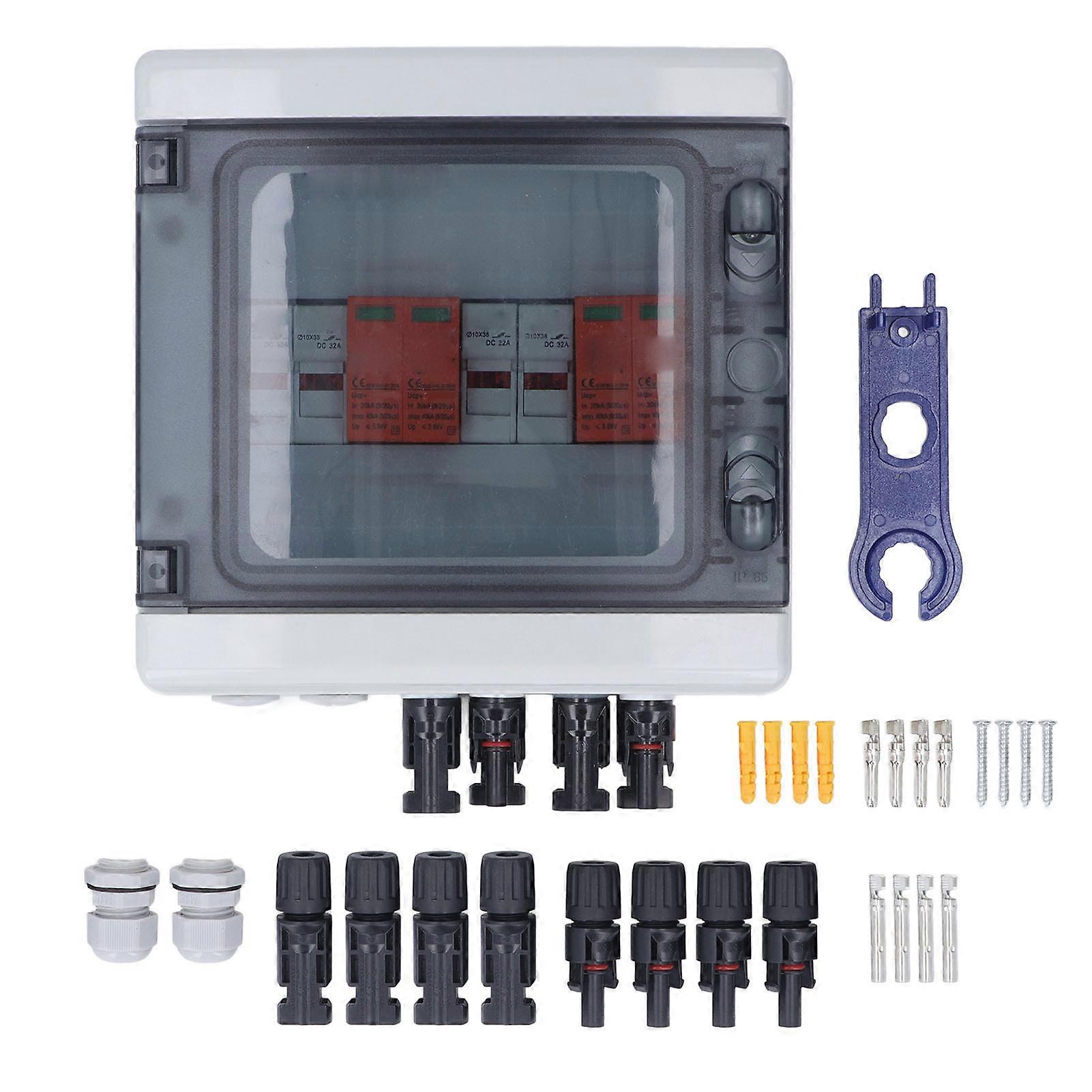 Solar Combiner Box 4 String IP65 Waterproof PV Combiner Box with Surge Protector and 15A Fuse for On Off Grid System DC1000V