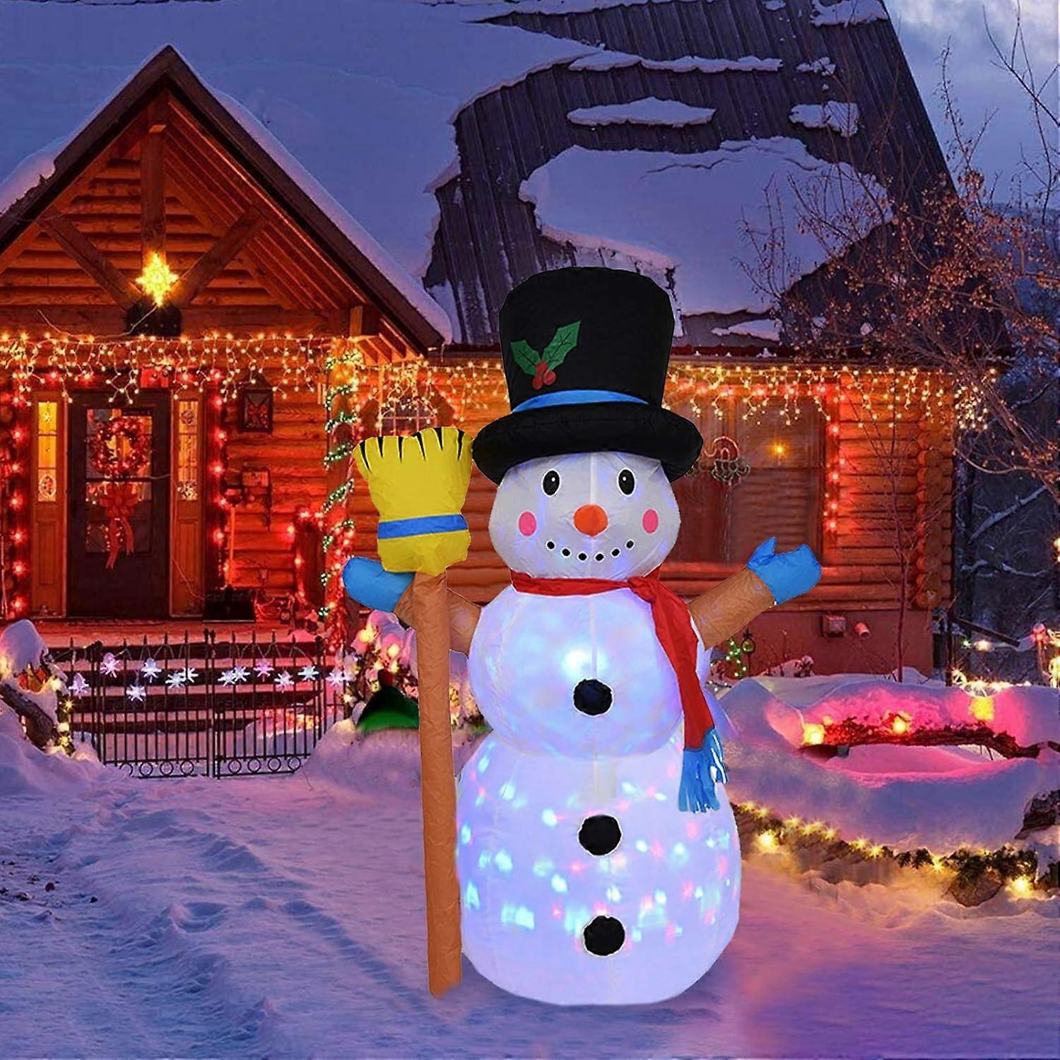Easy to Store Inflatable Snowman, Outdoor Christmas Decorations with Colorful Rotating LED Lights, Durable Waterproof Polyester, Built-in Fan, Stakes