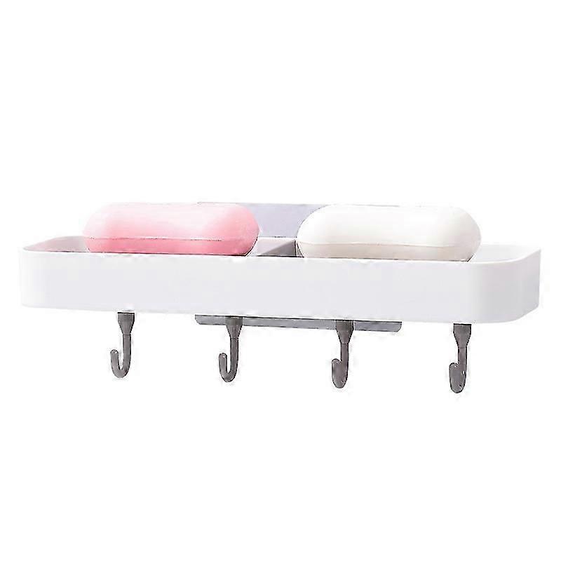 Adhesive Soap Dish with Hooks for Shower, No Drilling