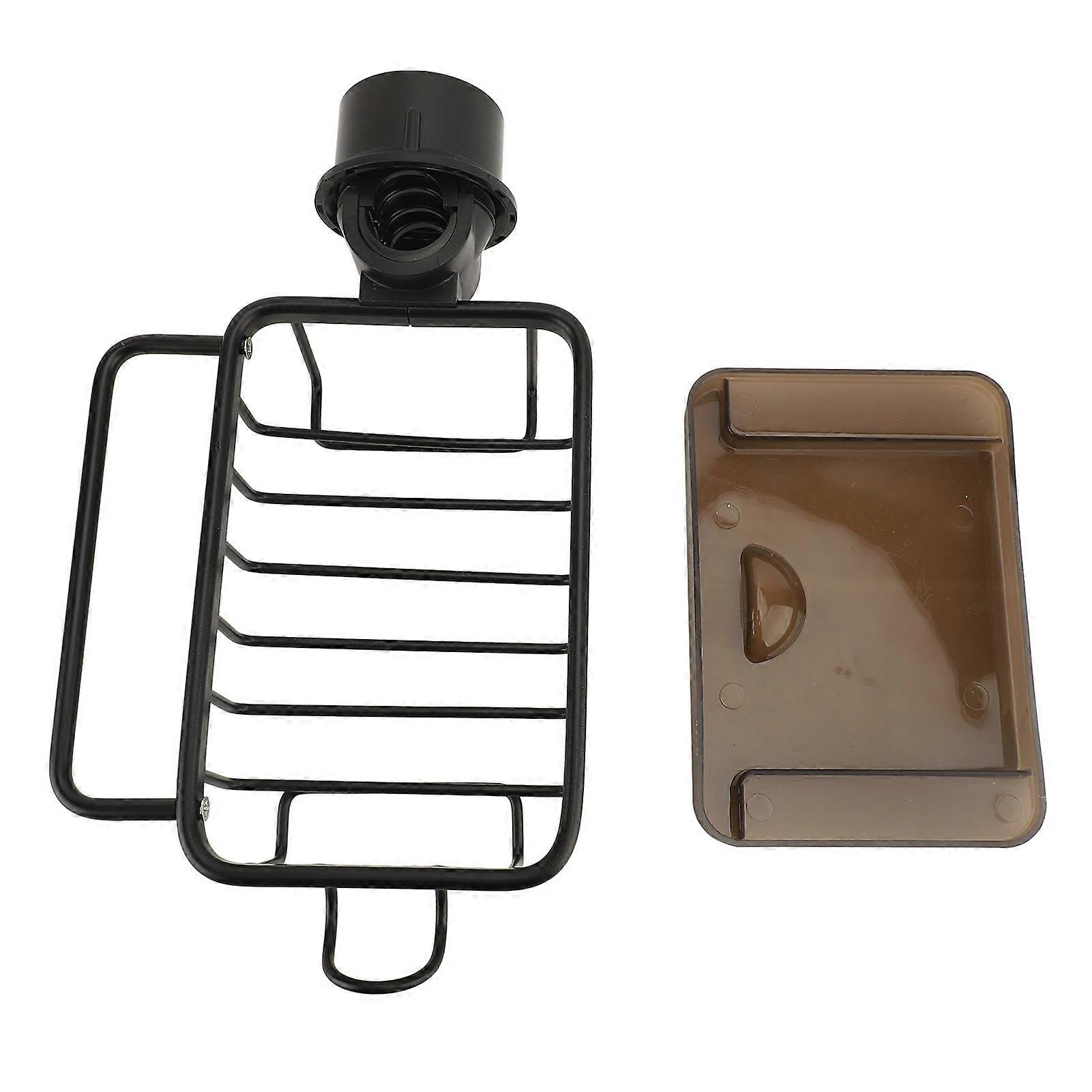 Faucet Sponge Holder Multifunctional Kitchen Sink Caddy Organizer Over Faucet Hanging Faucet Drain Rack Right Side Black