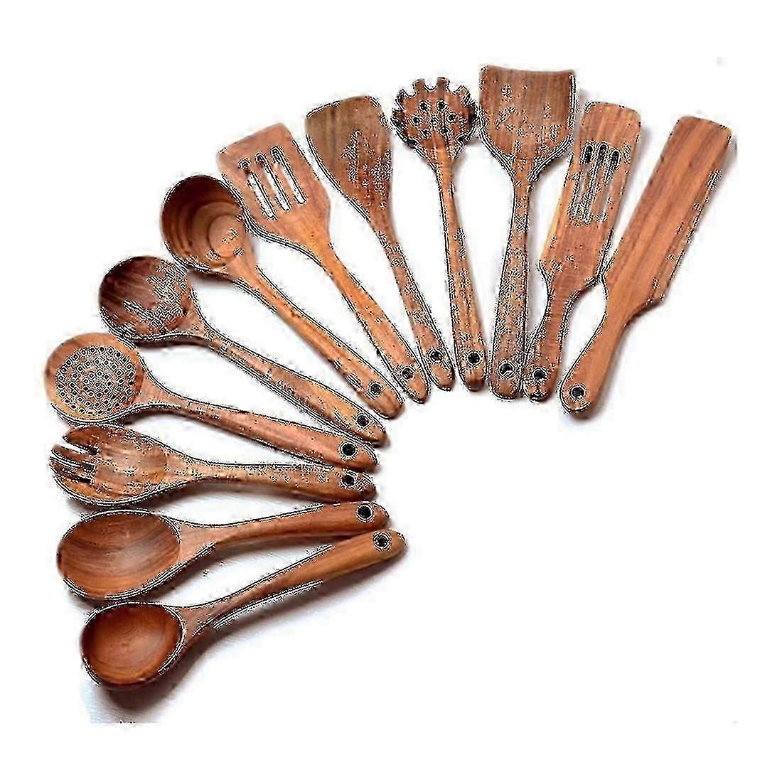 ملاعق خشبية للطبخ ، 12 عبوة أواني خشبية للطبخ مجموعة أواني المطبخ الخشبي U-Yvan