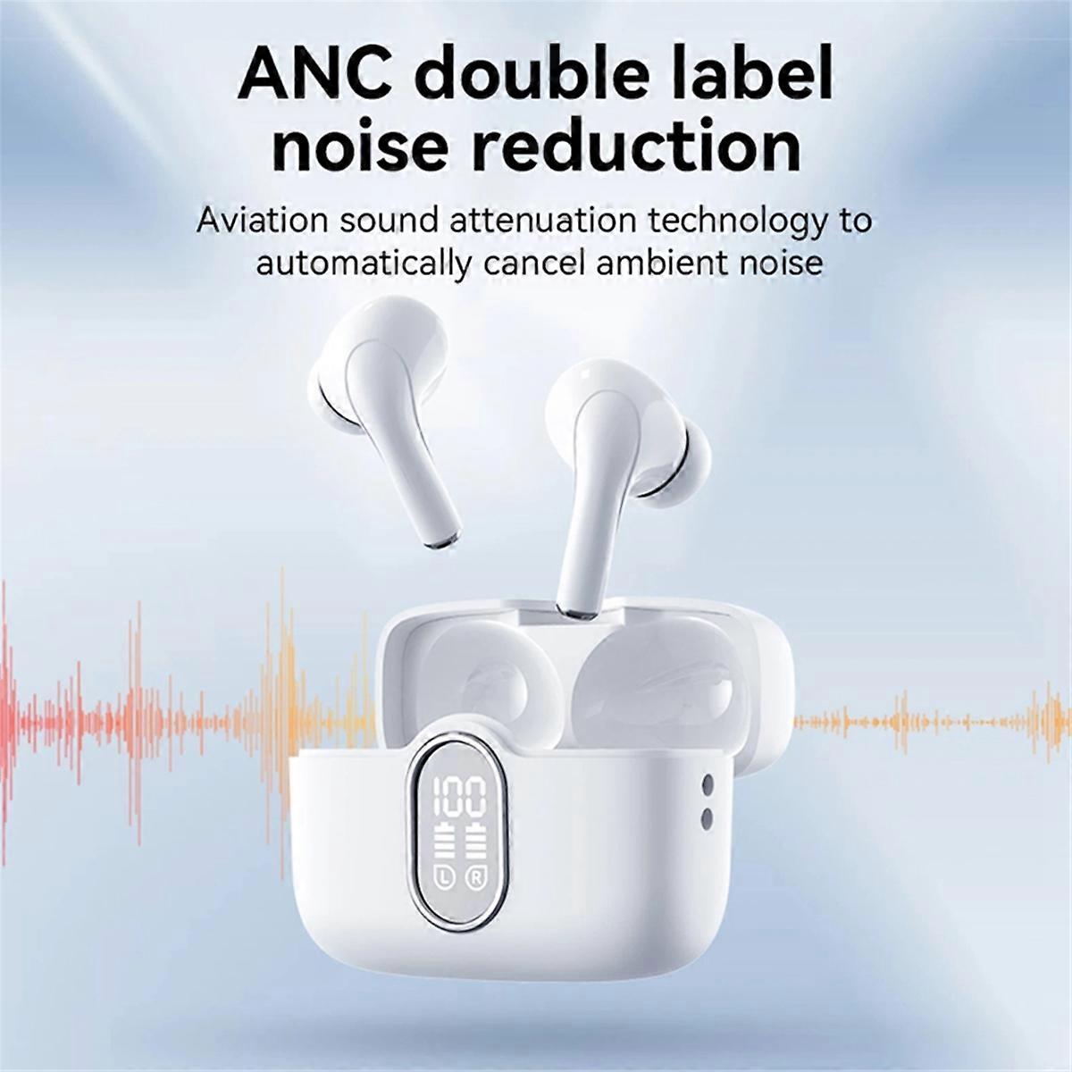 Wireless Headset Bluetooth Earphones BT5.3 LED Display IPX4 White