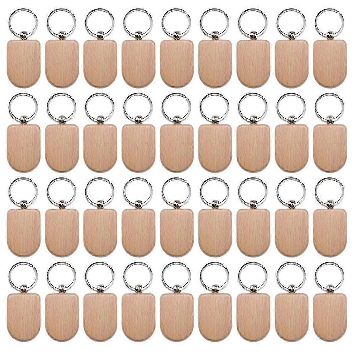 50 Pieces Blank Wooden Key Tag Key Engraving Blanks Unfinished Wood Keychain Key Ring Key Tags for