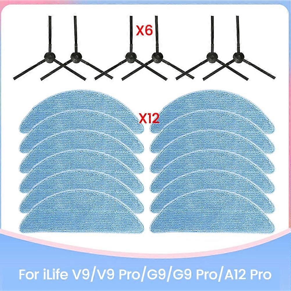Side Brush and Washable Microfiber Mopping Cloth for ILife V9/V9 Pro/G9/G9 Pro/A12 Pro Replacement Parts