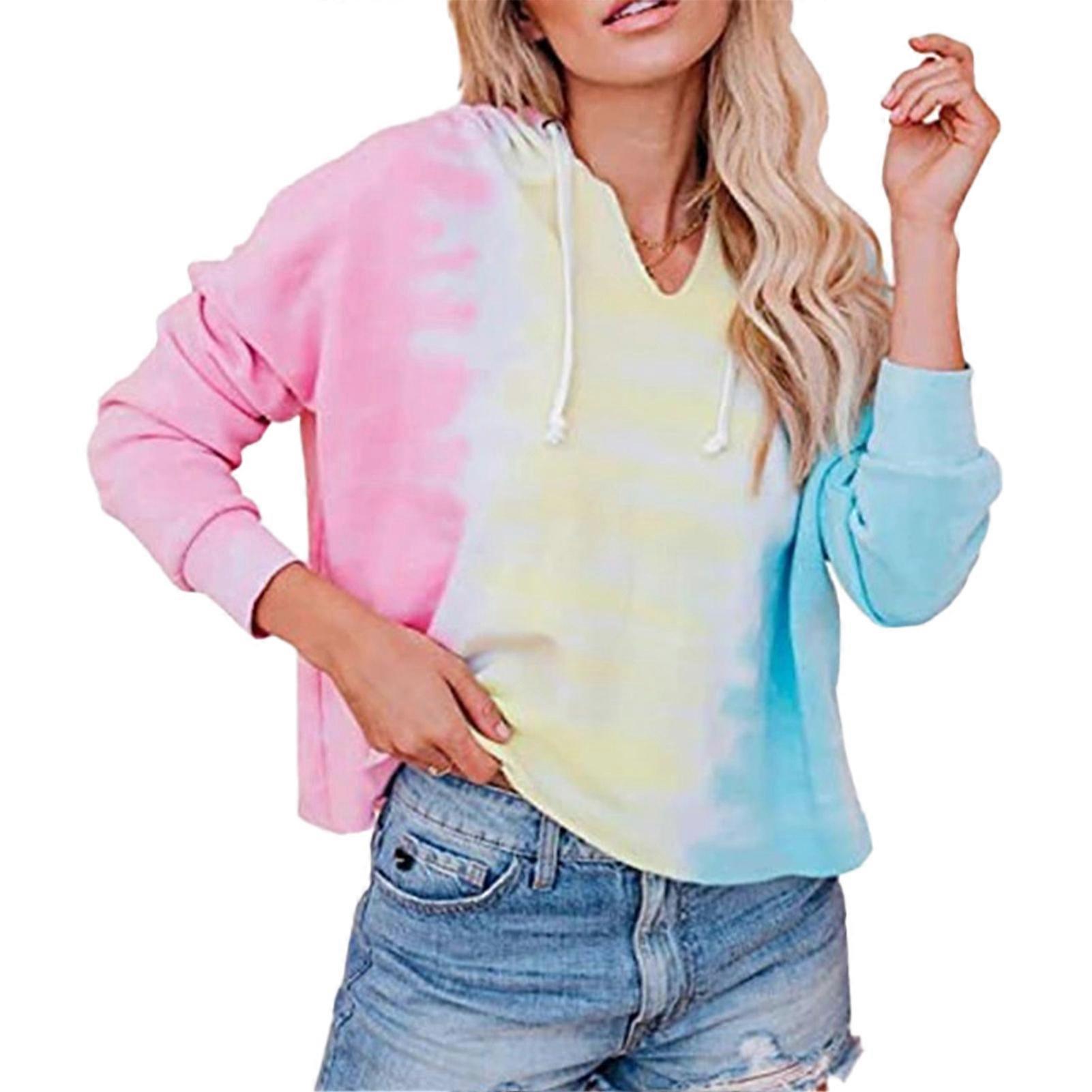 Drawstring Sweatshirt Gradient V Neck Drawstring Hoodie Long Sleeve Casual Sweatshirt