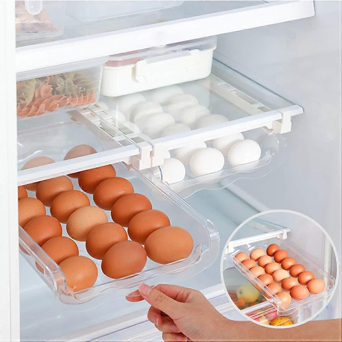 Pull Out Refrigerator Drawer Organizers Fridge Shelf Holder Storage Box Adjustable Snap On Egg Container Tray for 18 Eggs Under 0.6' (1 PCS)