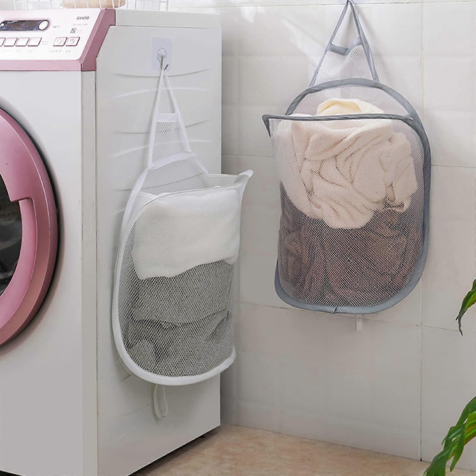 Pop-Up Hanging Laundry Basket Small Size Foldable 2-Pack Knitting Laundry Basket Lightweight Hamper