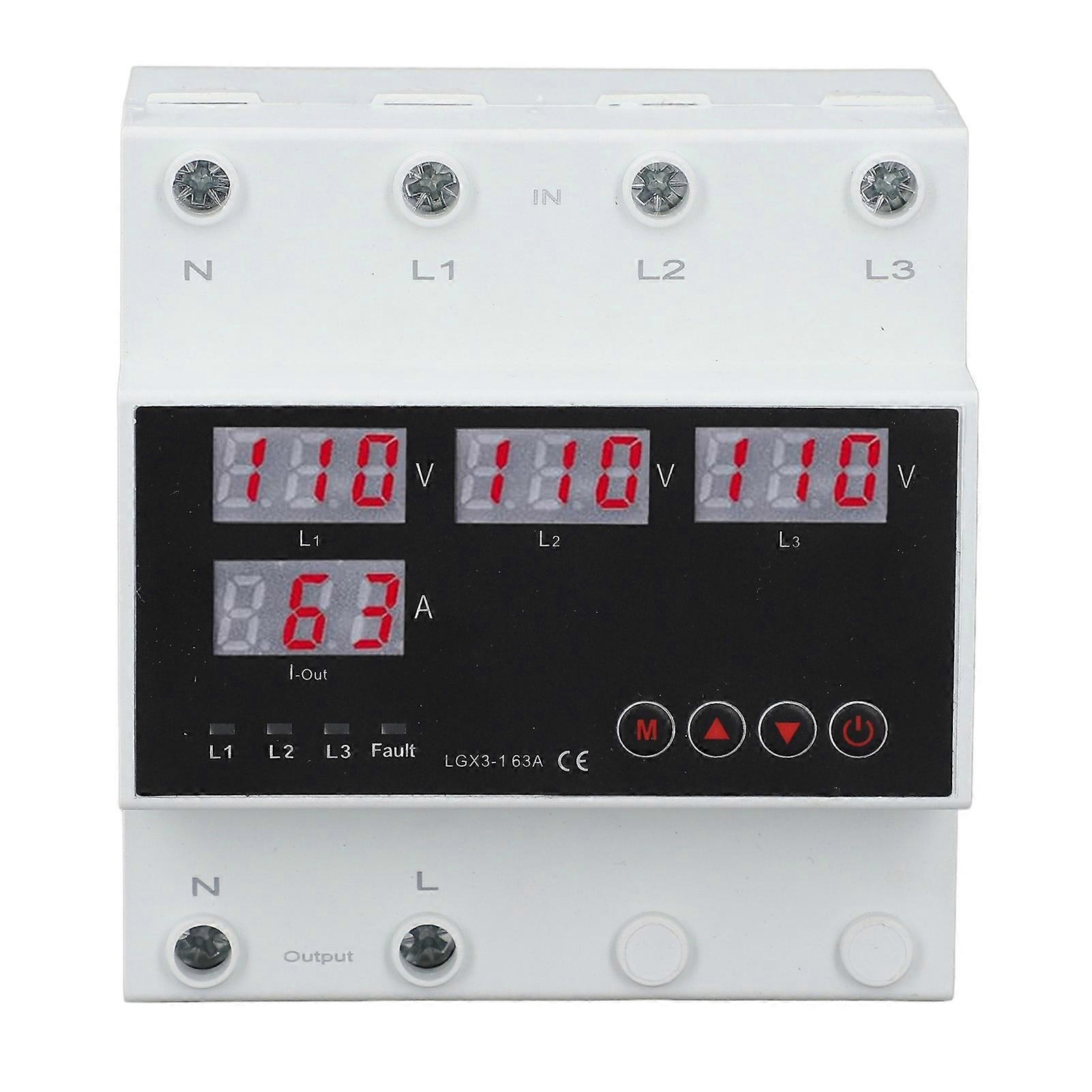 Automatic Transfer Switch ATS 63A 3PH LED Display Adjustable Voltage Protector for Generator Inverter