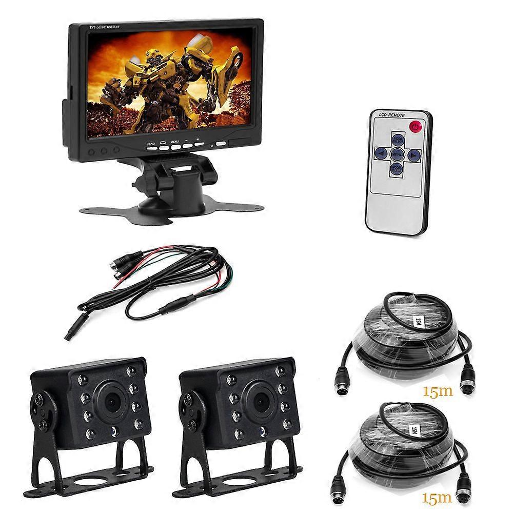 Car Reversing Camera Kit 7" TFT LCD Screen HD Monitor 12V-24V parking Sensor kit Night Vision Waterproof Rear View Reversing Backup Camera with 15M Ca