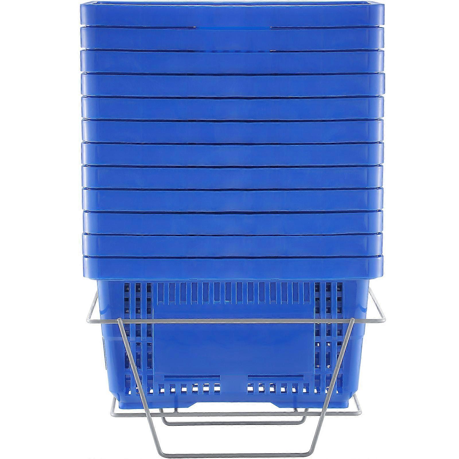 Shopping Basket, Set of 12, 24L Durable Plastic Grocery Basket with Handle and Stand, for Retail Store Supermarket Grocery Shopping, Blue