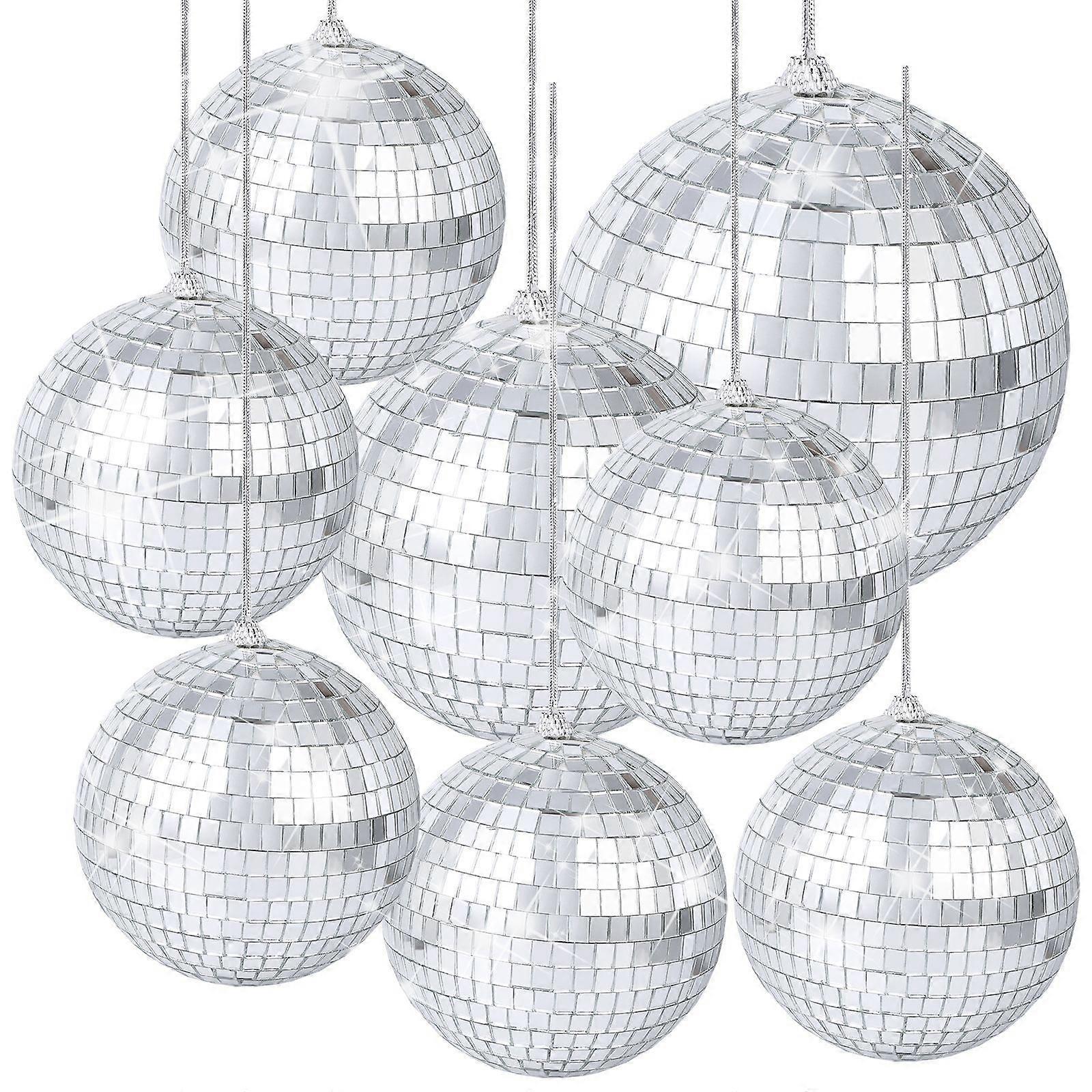 Lot de 8 boules disco à effet miroir argenté à suspendre