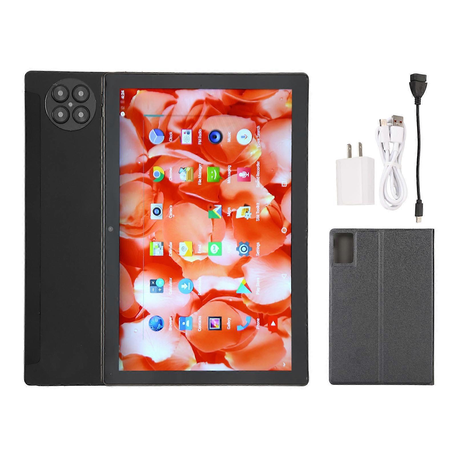 for Android 12 10.1 Inch 8 Core CPU 8G RAM 256G ROM 4G Network HD Tablet PC with Protective Case Black