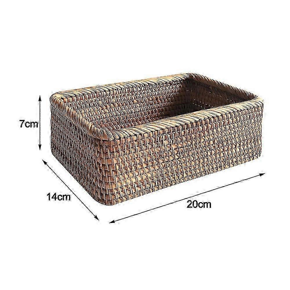 Handmade Rattan Wicker Rectangular Basket - Fruit Tray, Bread Case for Picnic & Home Kitchen