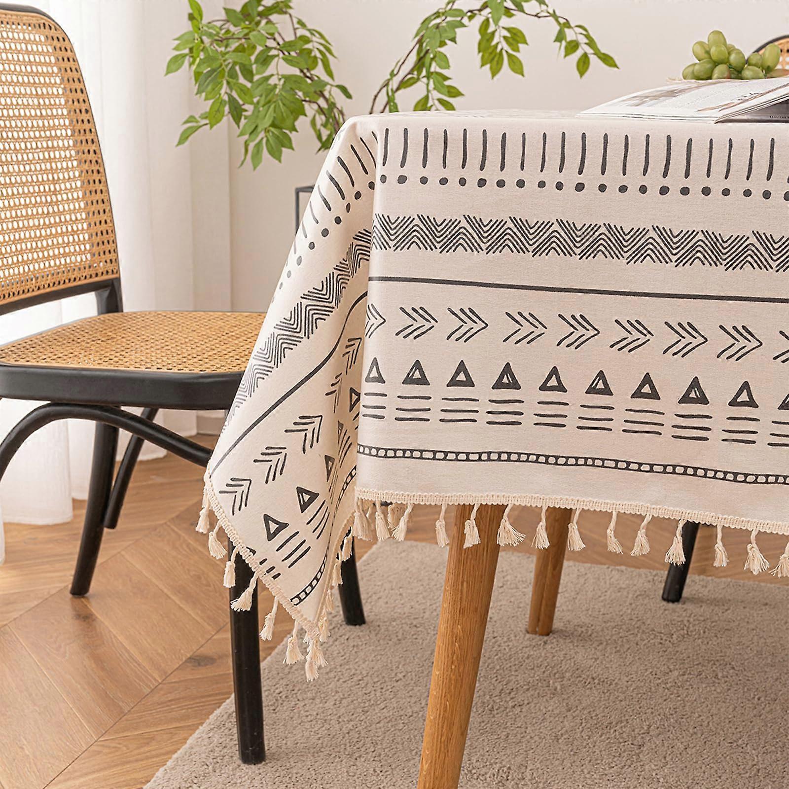 Outdoor Wipe Clean Tablecloth Square 140 x 140 cm, Waterproof Boho Tablecloths with Tassels, Grey