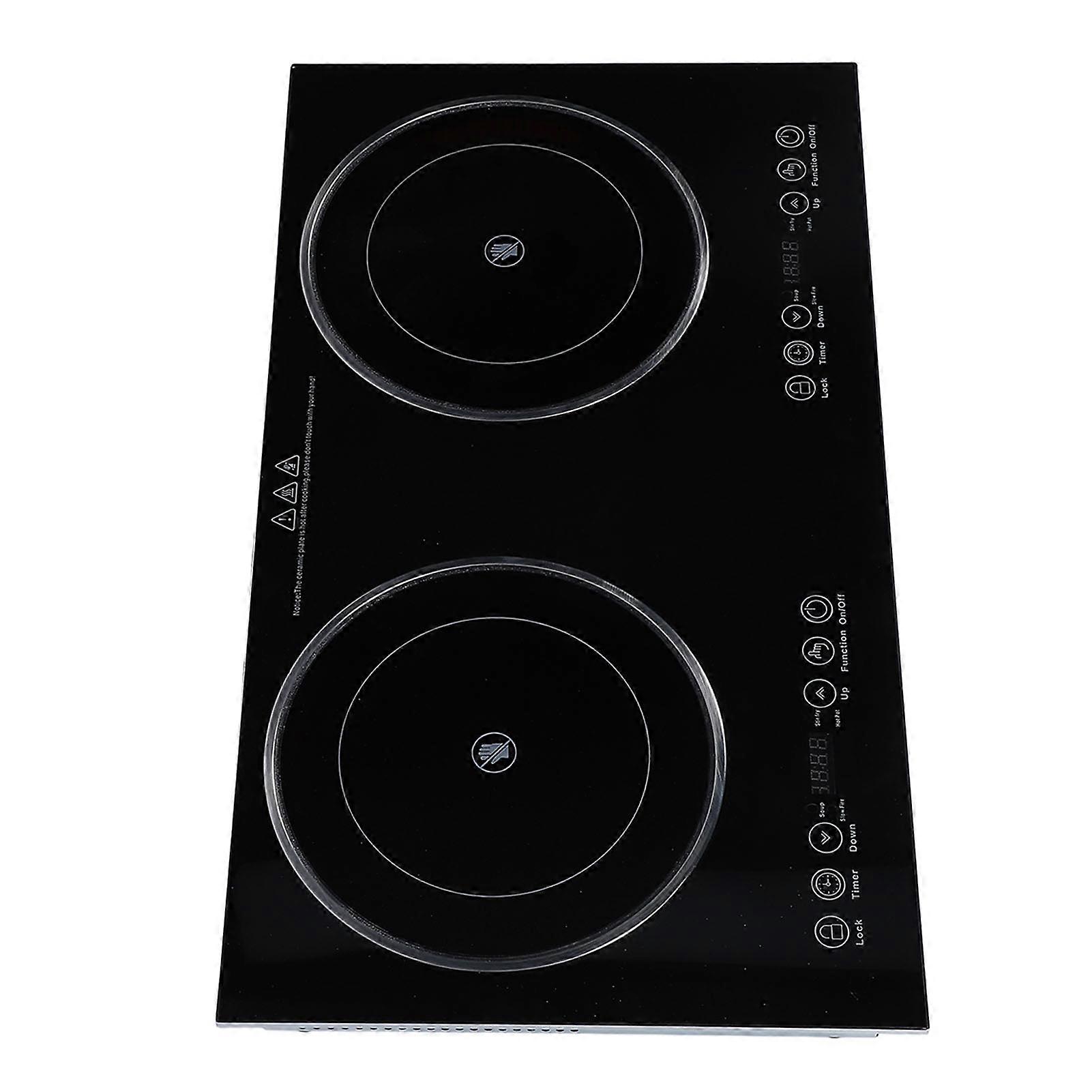 Electric Cooktop 2 Burner Ceramic Heating Countertop Built in Electric Stove Top with Touch Control Timer for Kitchen US Plug 110V 1100W plus 1100W