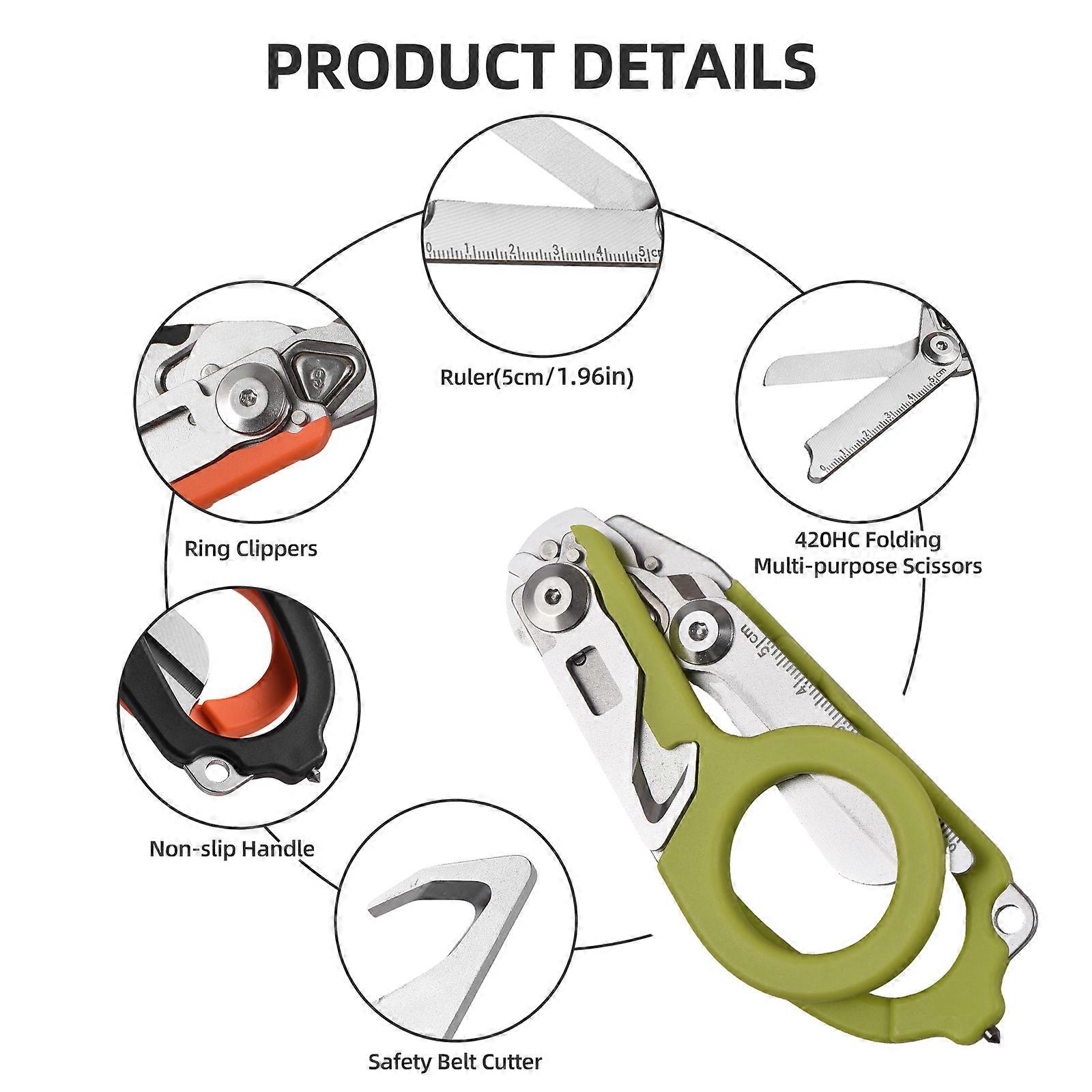 Trauma Shear Multi functional Pliers Tool Outdoor Camping Tools Emergency Shears Ruler Band Cutter Glass Breaker Folding Scissors Non-slip Grip