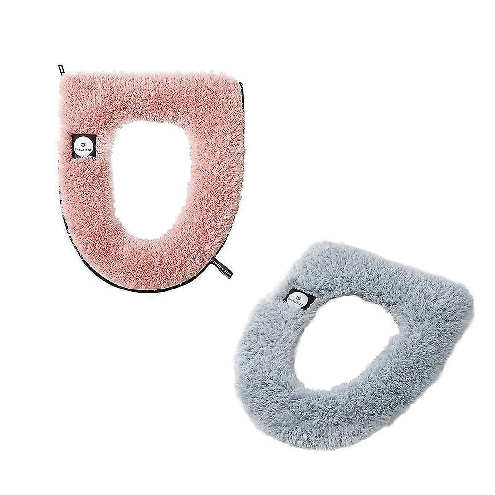 Toilet Seat Cushion with Zipper Flannelette Portable Toilet Cover for Winter Comfort, Easy Cleaning Bathroom Accessory (2pcs)