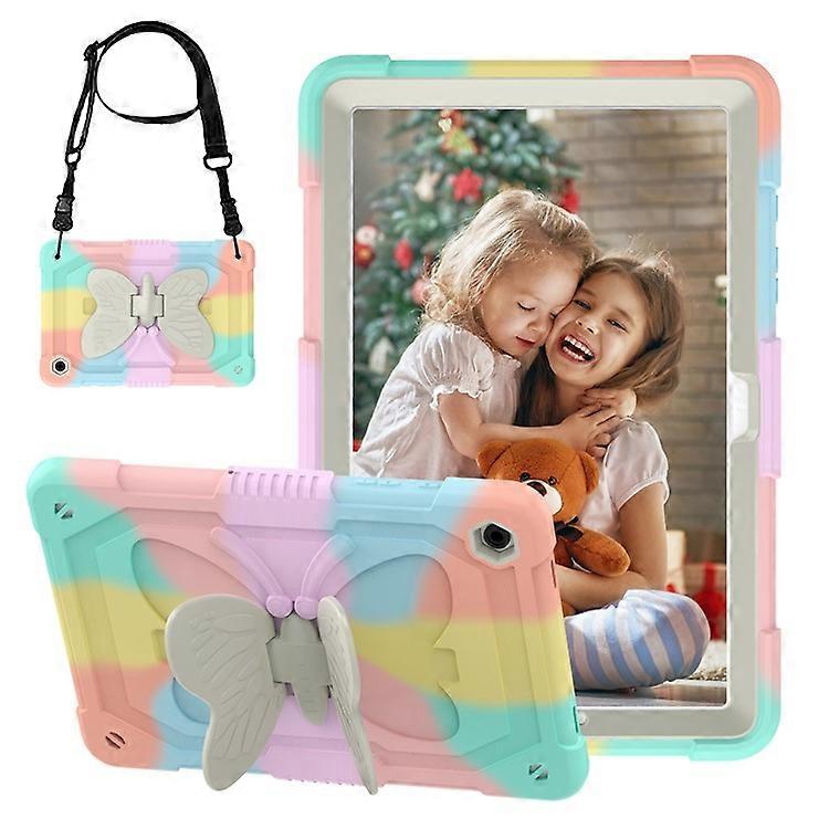 Compatible For Samsung Galaxy Tab A9+ Tablet Case Butterfly Shape Silicone + PC Kickstand Phone Cover with Shoulder Strap