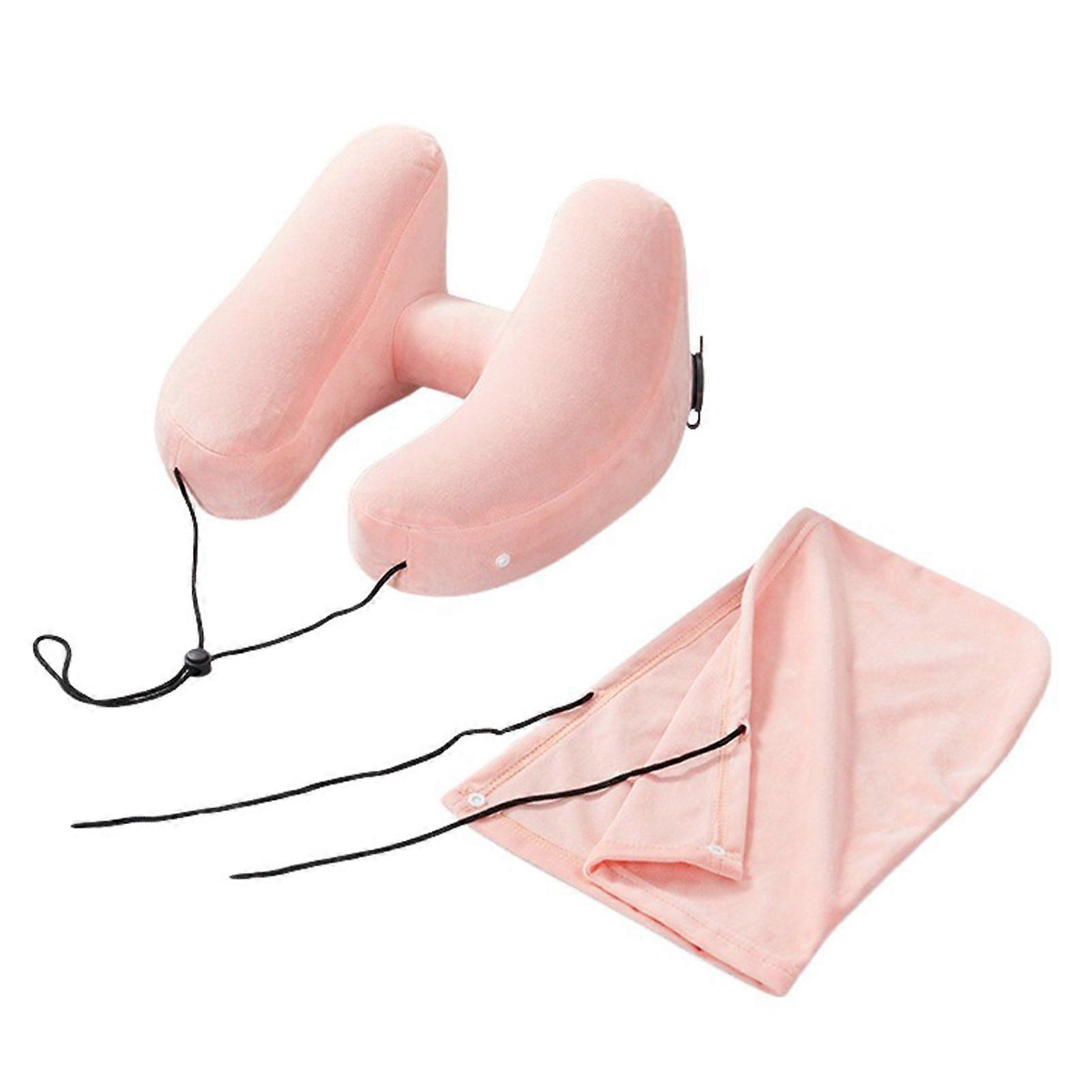 H-Shape Inflatable Neck Pillow Hooded Portable Neck Support for Airplane, Travel, Office & Car Sleeping