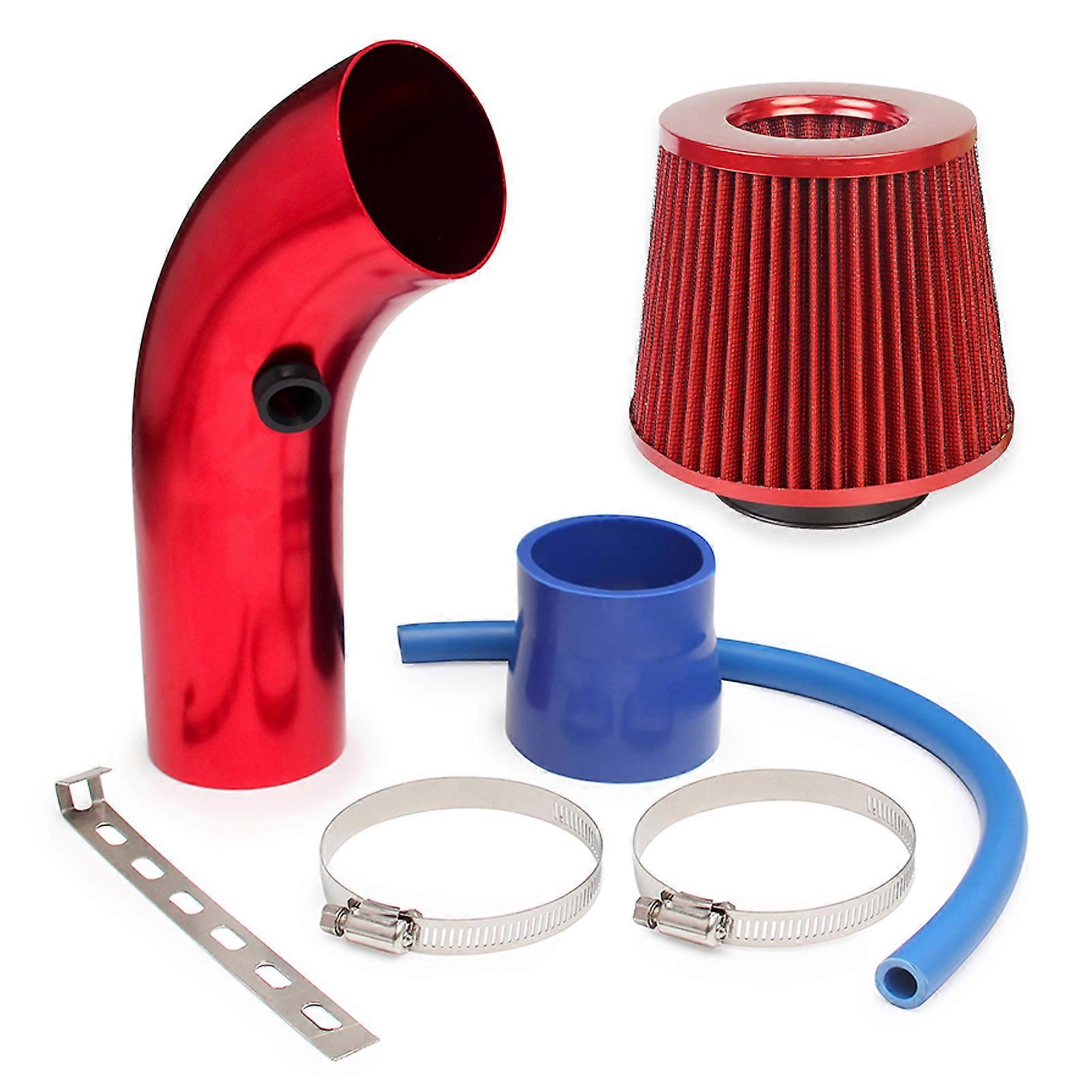 Universal Air Intake Filter Kit, 3'' Pipe Cold Air Flow Kit with Clamps for Car Automobile Racing, Red