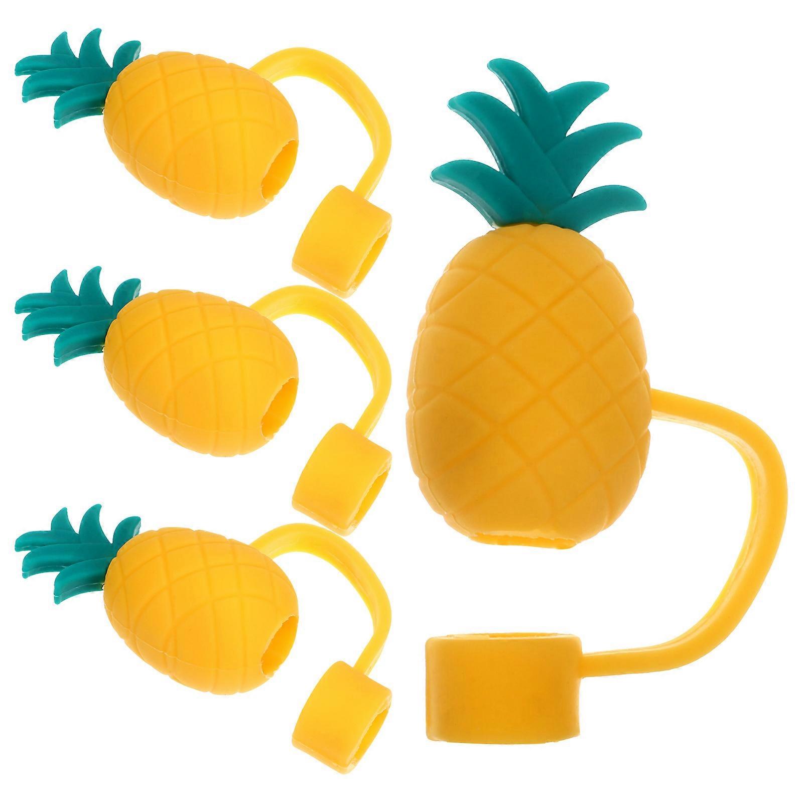 4PCS Reusable Pineapple Shaped Straw Caps with Cartoon Design, Dust Seal for Drinking Cups
