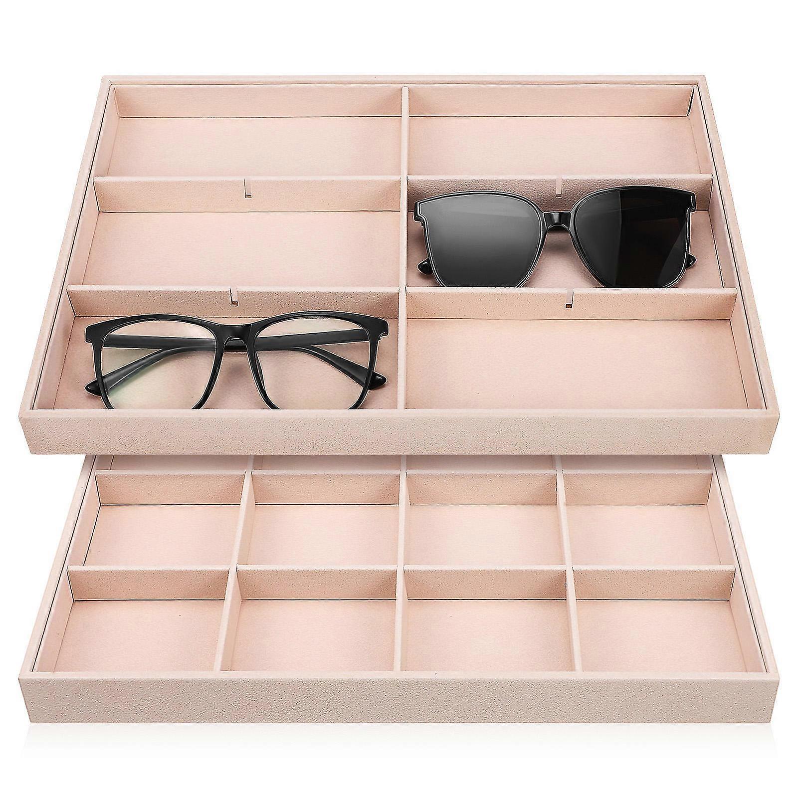 Stackable Velvet Jewelry Organizer Tray Square Shape Space-saving Desk Jewelry Organizer 2Pack