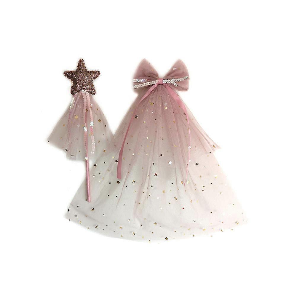 Veil with Fairy Stick Double Layer Children's Veil Stylish Kids Design for Girls 2-Piece Set