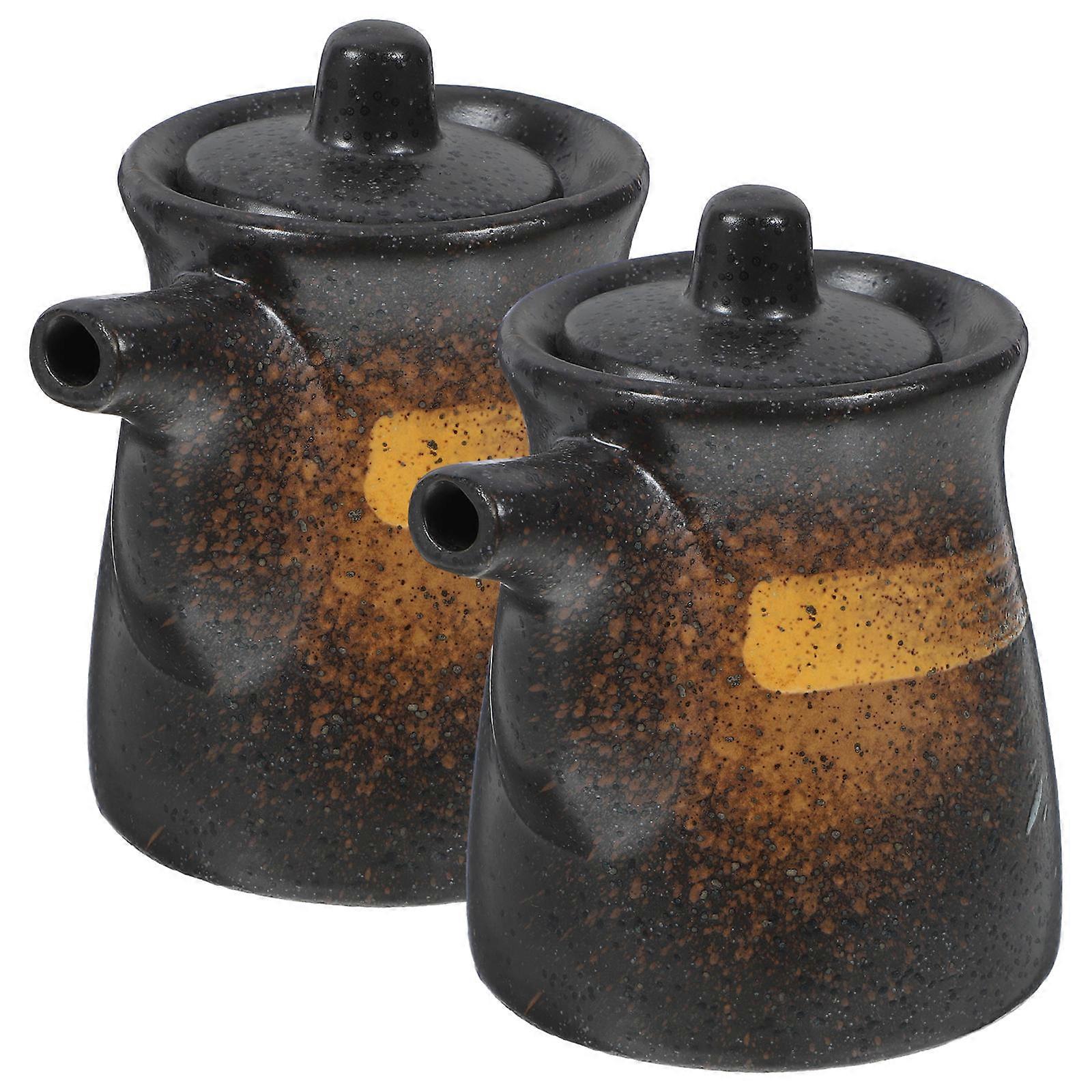 Soy Sauce Dispenser Ceramic Container for Storage Use 2Pcs Black