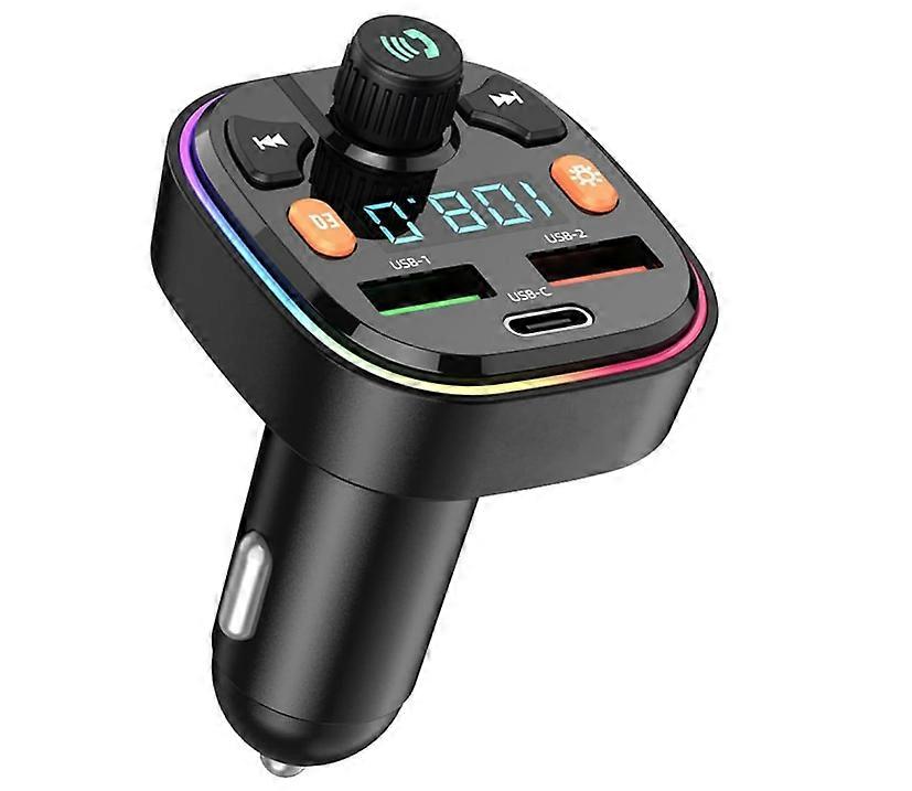 Car Bluetooth FM Transmitter, Wireless Bluetooth 5.0 MP3 Player Radio Adapter Car Kit, Car Fast Charger, Hands Free Calling(Black)