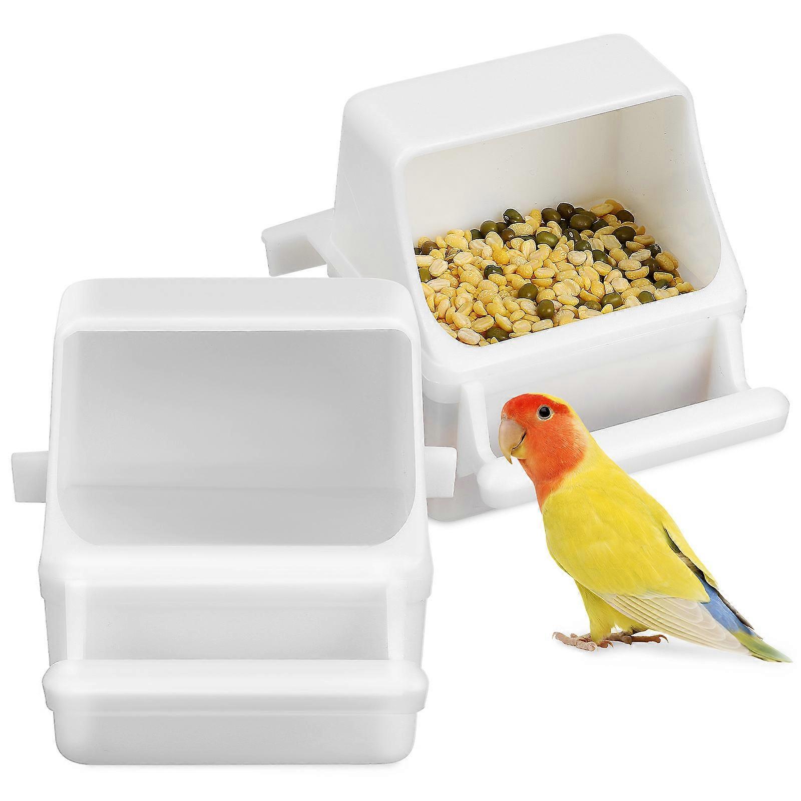 Bird Cage Feeder Set Removable Lid Feeder L-Shaped Transparent Design White 3.5×3.8×4.1in 2Set