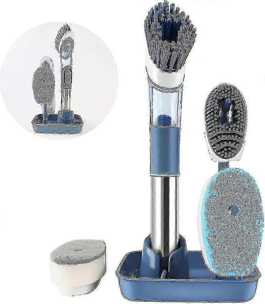 Soap Dispensing Dish Brush Set, Dish Brush Set With Holder Compatible With Kitchen, Replac